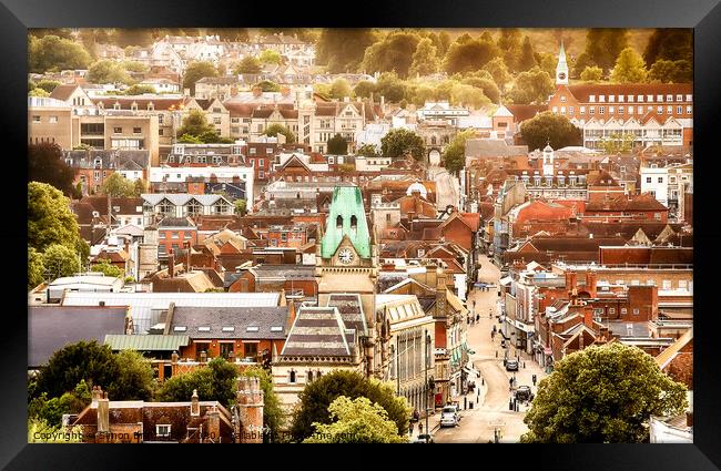 Winchester historic city from above Framed Print by Simon Bratt LRPS