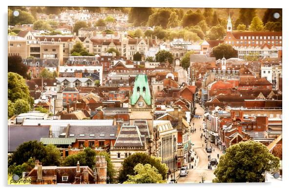 Winchester historic city from above Acrylic by Simon Bratt LRPS