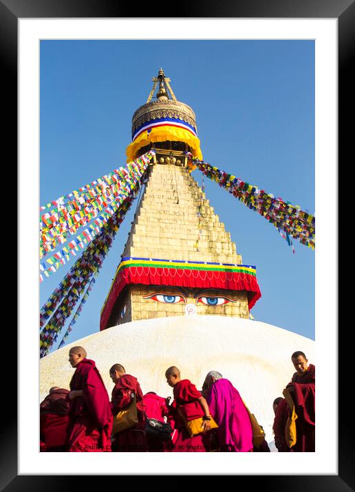 Boudhanath Stupa. Framed Mounted Print by Ashley Cooper