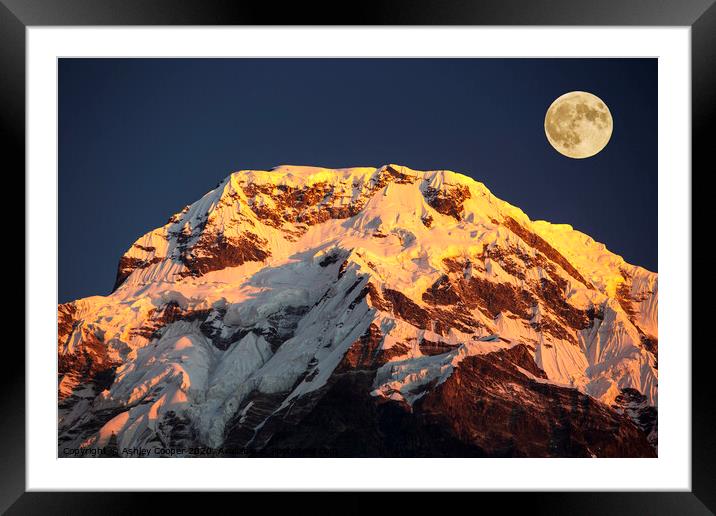 Alpenglow moon. Framed Mounted Print by Ashley Cooper