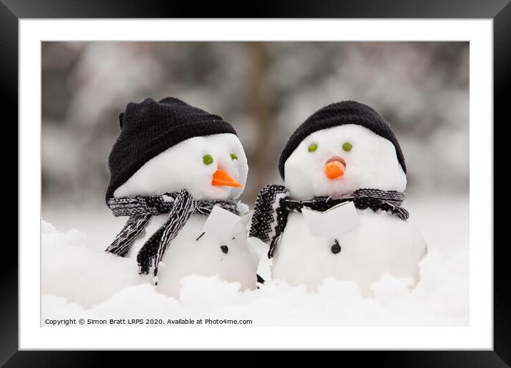 Two little snowmen Framed Mounted Print by Simon Bratt LRPS