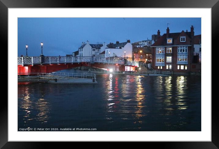 Whitby swing bridge at a very high spring tide Framed Mounted Print by Peter Orr