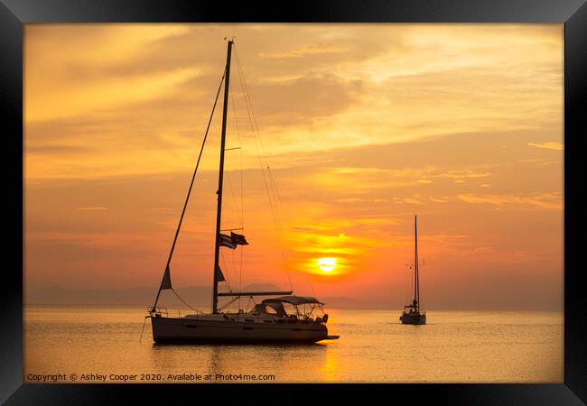 Sunset yacht Framed Print by Ashley Cooper