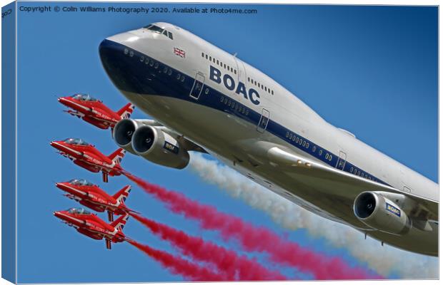 BOAC  747 with The Red Arrows Flypast - 3 Canvas Print by Colin Williams Photography