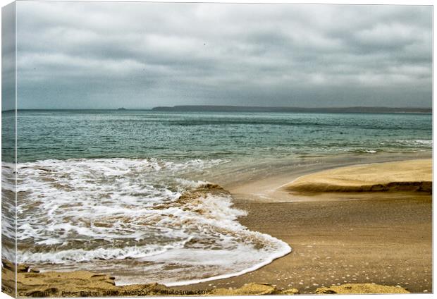 Incoming tide at Porthminster Beach, St. Ives, Cornwall, UK Canvas Print by Peter Bolton