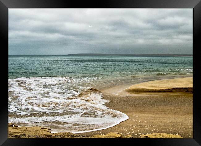 Incoming tide at Porthminster Beach, St. Ives, Cornwall, UK Framed Print by Peter Bolton