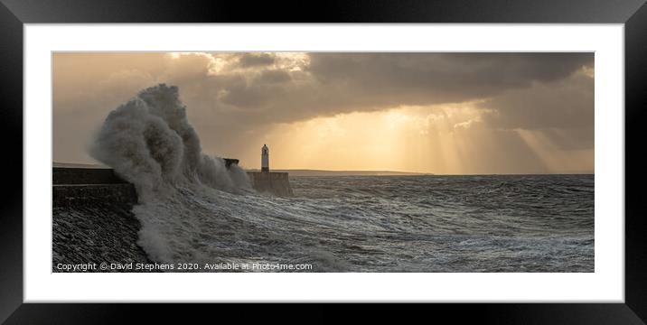 Porthcawl lighthouse in a storm Framed Mounted Print by David Stephens