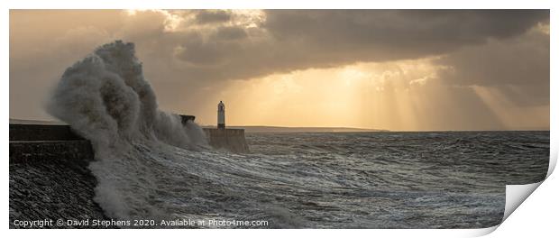 Porthcawl lighthouse in a storm Print by David Stephens