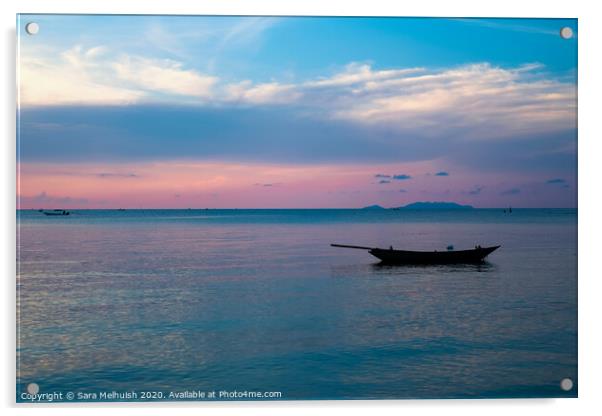 Boat at sunset Acrylic by Sara Melhuish