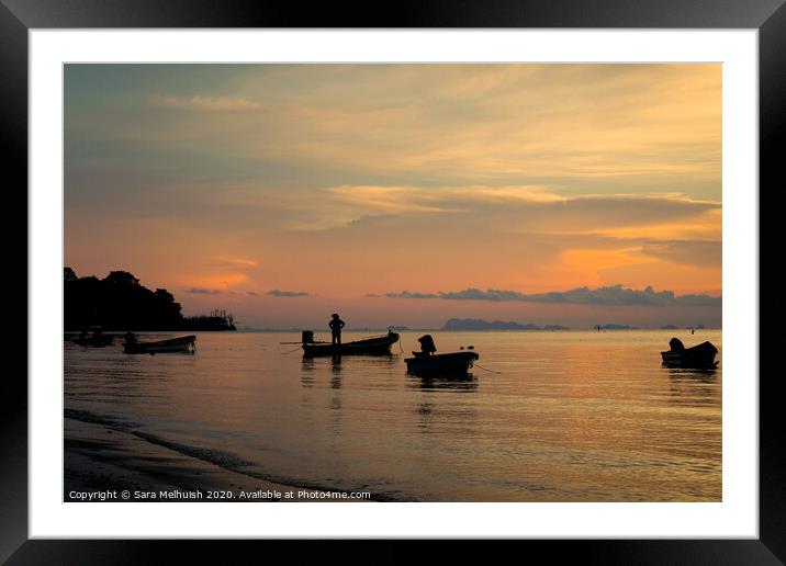 Fisherman at sunset Framed Mounted Print by Sara Melhuish