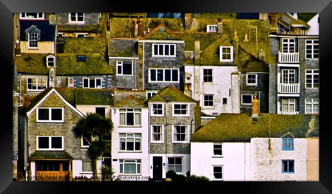 A detail picture of houses rising up from the harbour at St. Ives, Cornwall. Framed Print by Peter Bolton