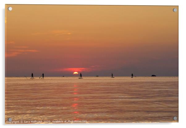 Surfers at sunset Acrylic by Sara Melhuish