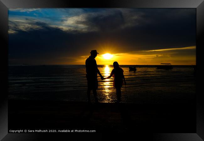 Holding hands at sunset Framed Print by Sara Melhuish