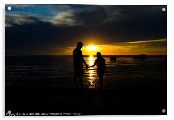 Holding hands at sunset Acrylic by Sara Melhuish