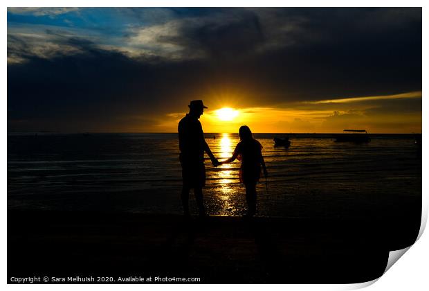 Holding hands at sunset Print by Sara Melhuish