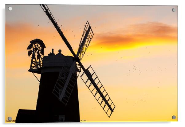 Cley mill sunset. Acrylic by Ashley Cooper