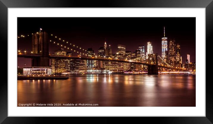 MANHATTAN SKYLINE & BROOKLYN BRIDGE Sunset | Panoramic Framed Mounted Print by Melanie Viola