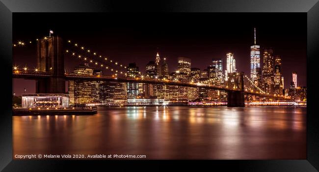 MANHATTAN SKYLINE & BROOKLYN BRIDGE Sunset | Panoramic Framed Print by Melanie Viola