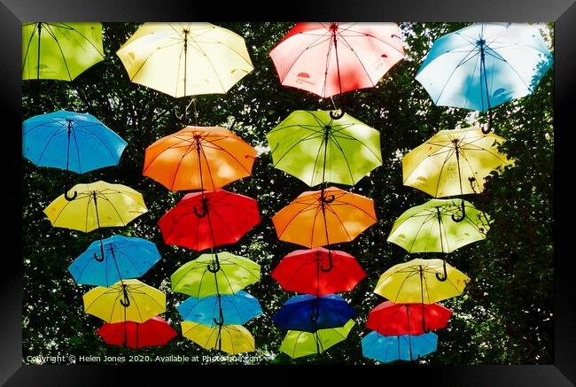 Umbrellas in the Sunshine  Framed Print by Helen Jones