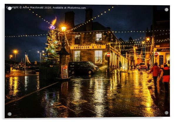 Commercial Street, Lerwick, Shetland At Christmas Acrylic by Anne Macdonald