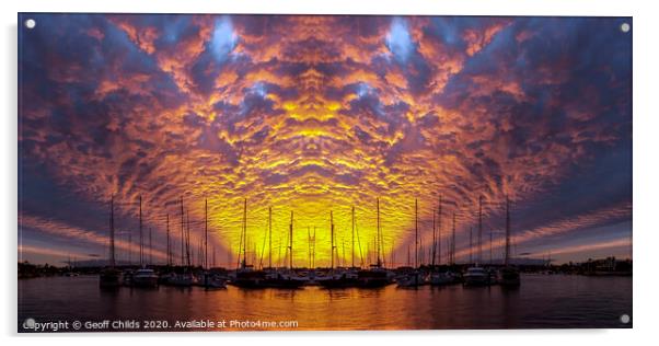 Orange coloured altocumulus cloud sunset. Acrylic by Geoff Childs