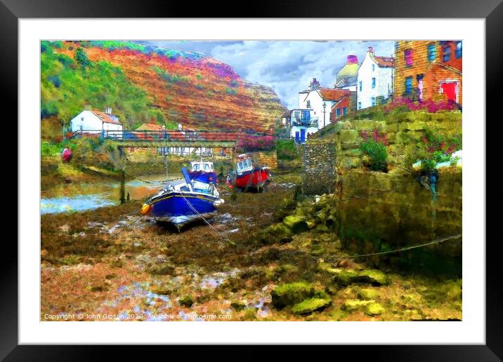 Boats at Rest a digital painting processed from a  Framed Mounted Print by John Gibson