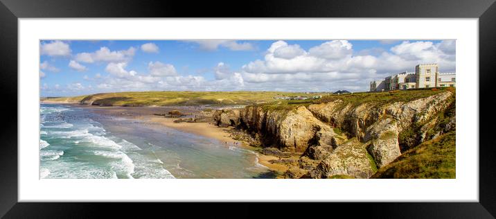 Perranporth Panoramic Framed Mounted Print by Oxon Images