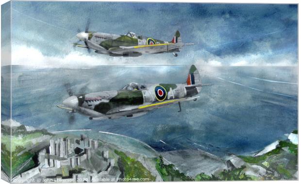 Painted Spitfires on Canvas Canvas Print by John Lowerson