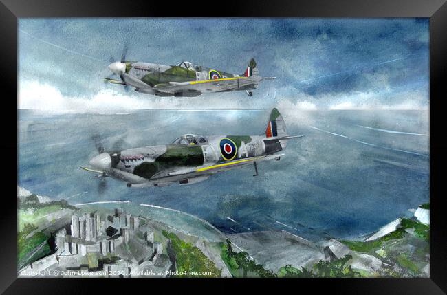 Painted Spitfires on Canvas Framed Print by John Lowerson