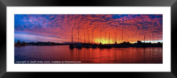 Crimson Ocean Marina Sunset Panorama.  Framed Mounted Print by Geoff Childs