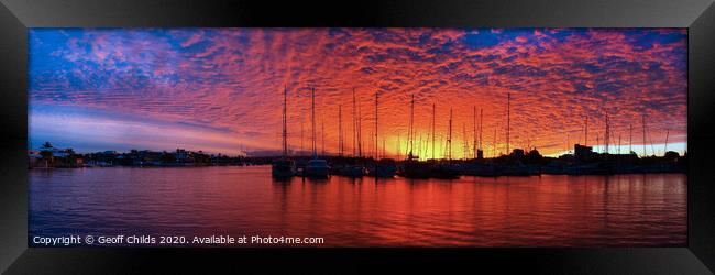 Crimson Ocean Marina Sunset Panorama.  Framed Print by Geoff Childs
