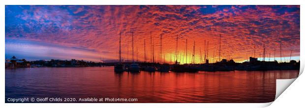 Crimson Ocean Marina Sunset Panorama.  Print by Geoff Childs