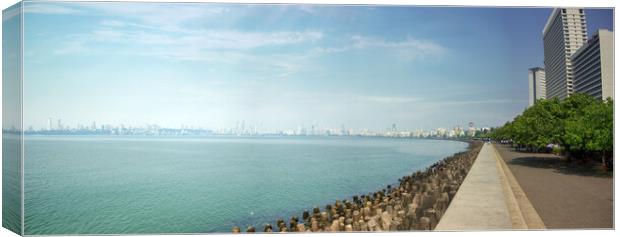 Panoramic shot of modern building by the seacoast of mumbai, India Canvas Print by Arpan Bhatia