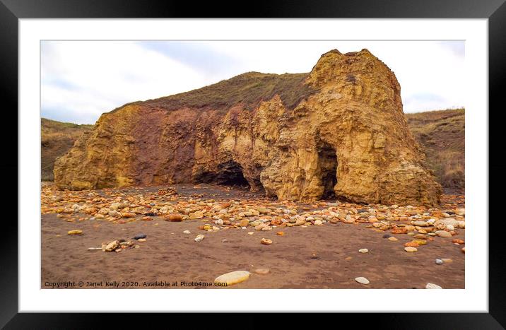 Caves at Blackhall Rocks beach Framed Mounted Print by Janet Kelly
