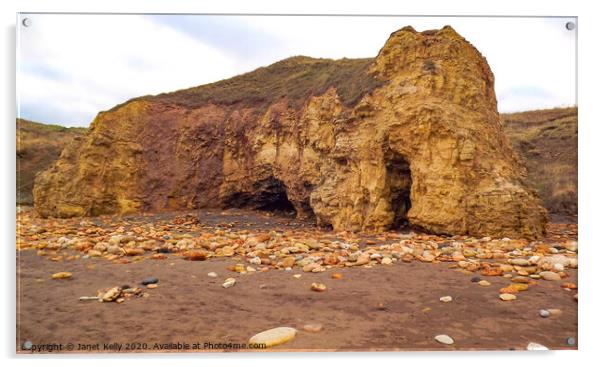Caves at Blackhall Rocks beach Acrylic by Janet Kelly