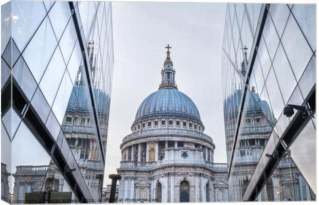 Reflections of St Paul's Cathederal viewed from On Canvas Print by Martin Williams