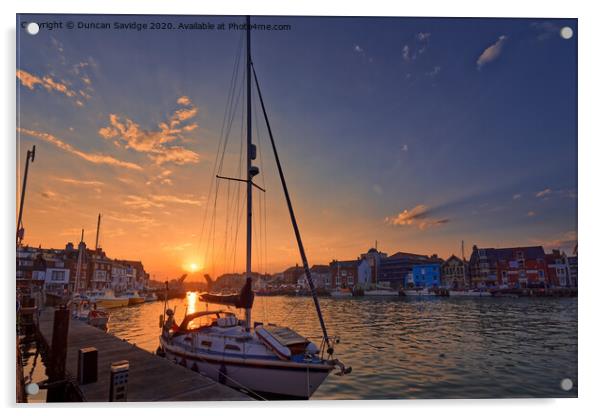 Weymouth harbour sunset Acrylic by Duncan Savidge