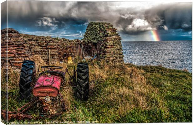 Shetland Red tractor and rainbow Canvas Print by Richard Ashbee