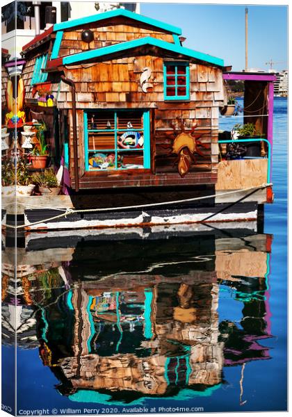 Floating Home Village Brown Houseboat Fisherman's Wharf Victoria Canada Canvas Print by William Perry