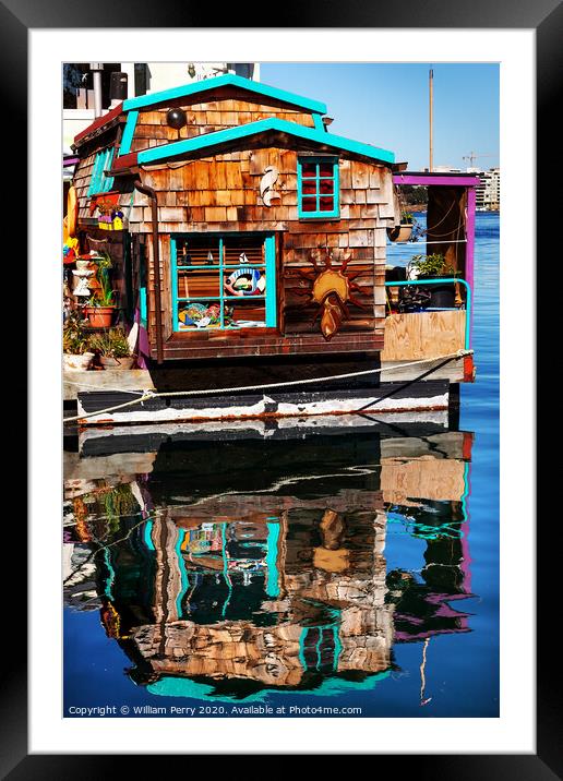 Floating Home Village Brown Houseboat Fisherman's Wharf Victoria Canada Framed Mounted Print by William Perry