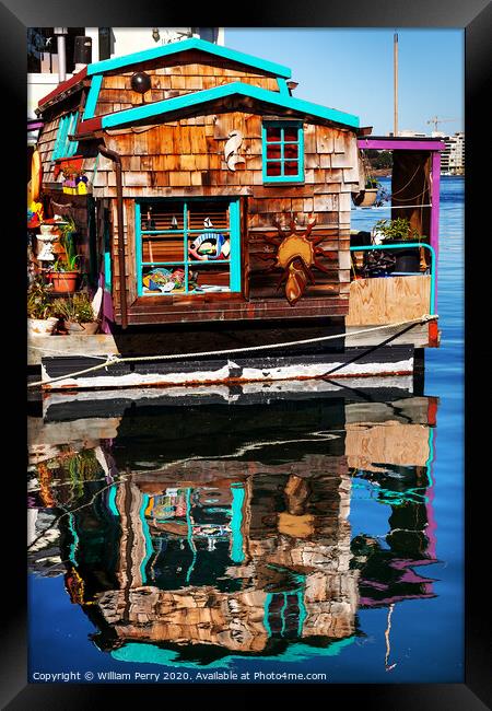 Floating Home Village Brown Houseboat Fisherman's Wharf Victoria Canada Framed Print by William Perry