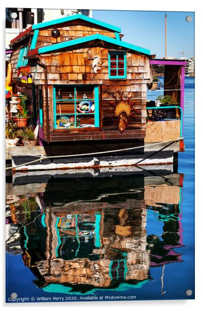 Floating Home Village Brown Houseboat Fisherman's Wharf Victoria Canada Acrylic by William Perry