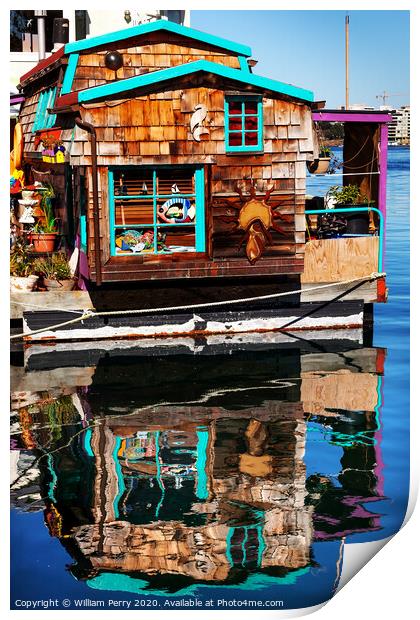 Floating Home Village Brown Houseboat Fisherman's Wharf Victoria Canada Print by William Perry