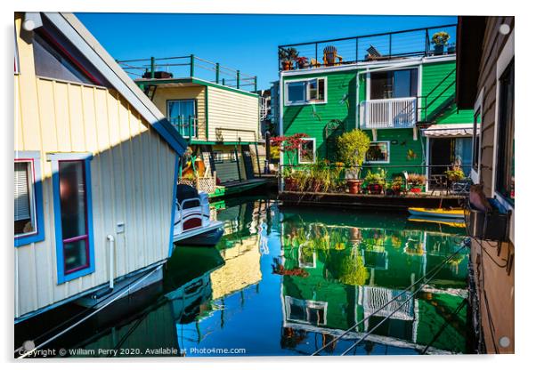 Green Brown Houseboats Victoria Canada Acrylic by William Perry