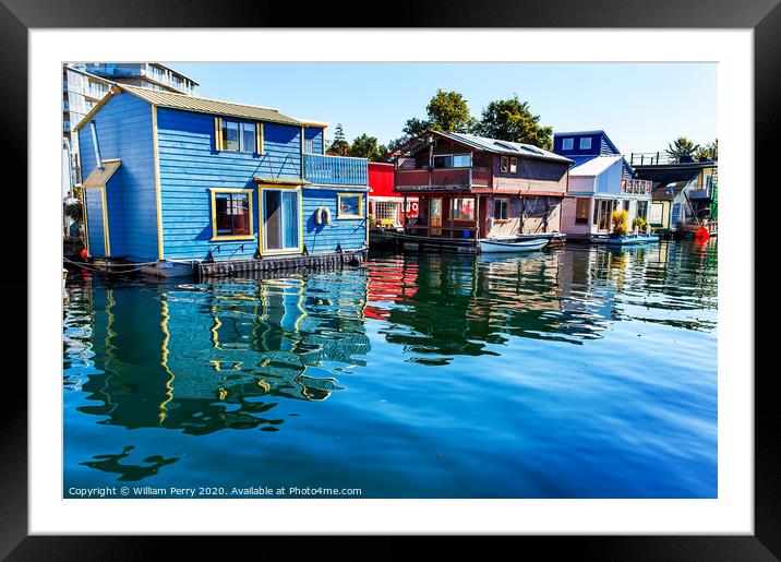 Blue Red  Brown Houseboats Victoria Canada Framed Mounted Print by William Perry