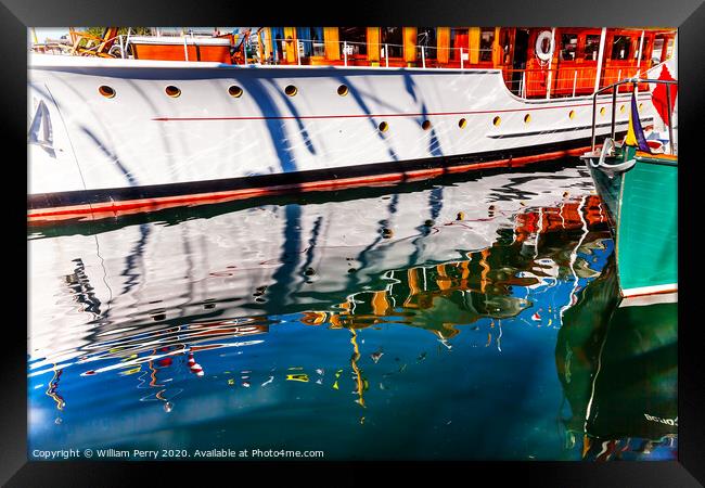 Wooden Boats Reflection Abstract Victoria Canada Framed Print by William Perry