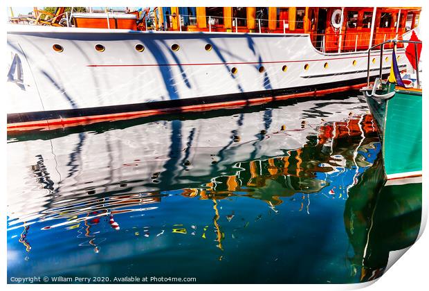 Wooden Boats Reflection Abstract Victoria Canada Print by William Perry