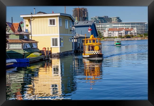 Water Taxis Blue Houseboats Victoria Canada Framed Print by William Perry