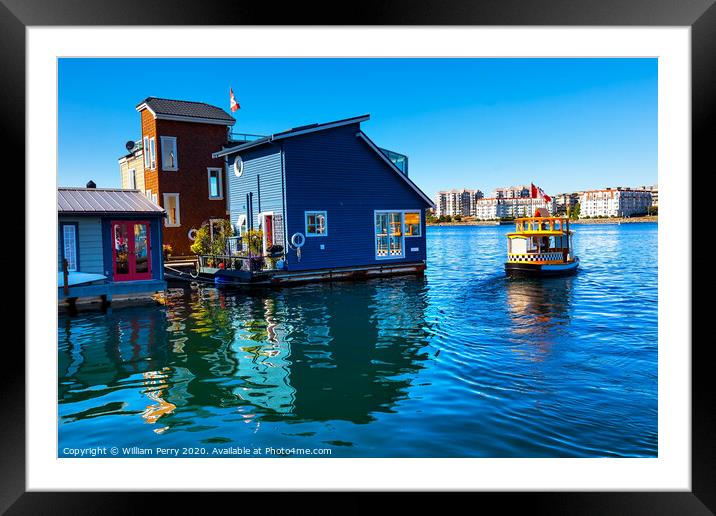 Water Taxi Blue Houseboats Victoria Canada Framed Mounted Print by William Perry