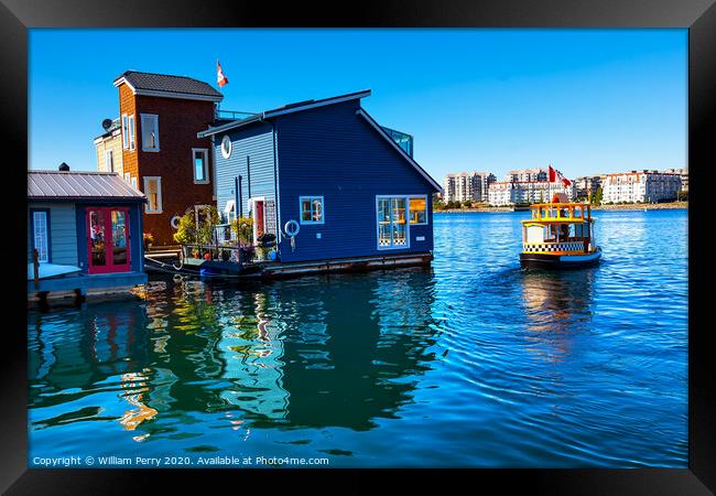Water Taxi Blue Houseboats Victoria Canada Framed Print by William Perry